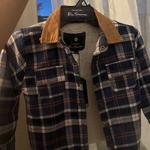 Ben Sherman Boys Navy and Tan Plaid Shirt Jacket